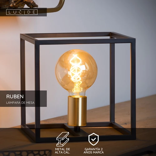 Lucide RUBEN - Lámpara de mesa - 1xE27 - Negro - USP